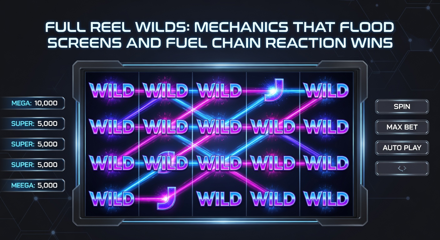 Nahaufnahme einer Kaskaden-Sequenz in einem Slot, bei der Full Reel Wilds eine Kettenreaktion auslösen und der Bildschirm mit Multiplikatoren und explodierenden Gewinnen gefüllt ist