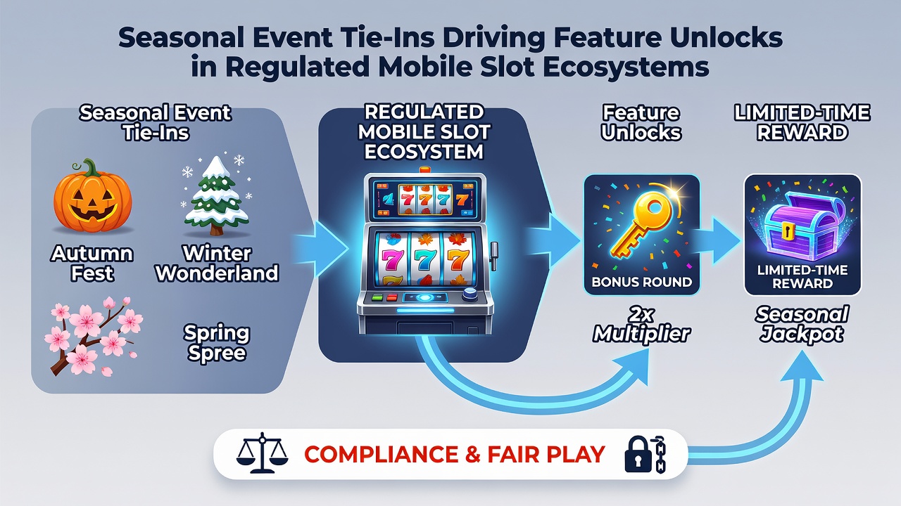 Mobile Slot-Oberfläche mit saisonalem Event und freigeschalteten Features